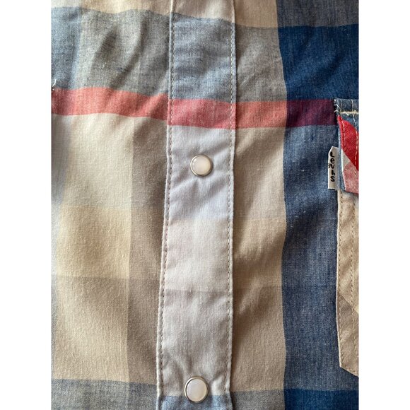 Levi Strauss Gray Red Plaid Pearl Snap Western Shirt Size Large - Picture 4 of 6